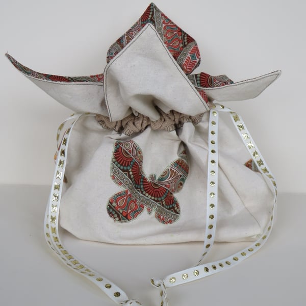 Drawstring make up or accessories bag, Japanese petal style.