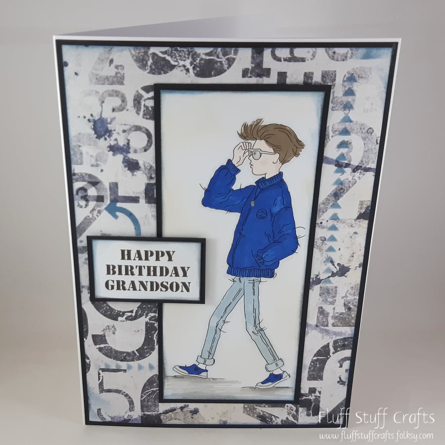 Handmade teenage grandson birthday card