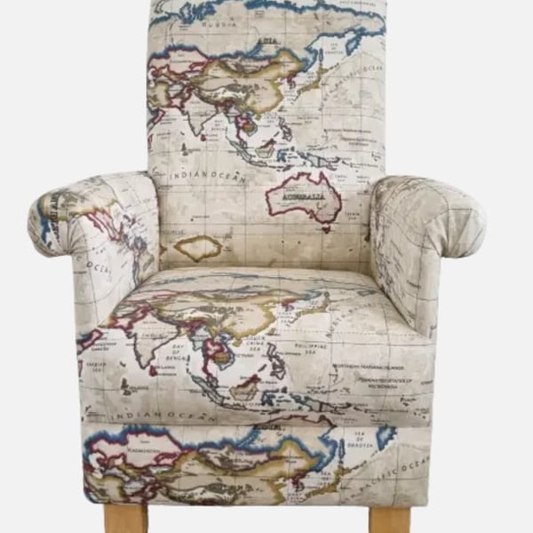 Cream Armchair Prestigious Atlas Antique Fabric Adult Chair World Maps Country