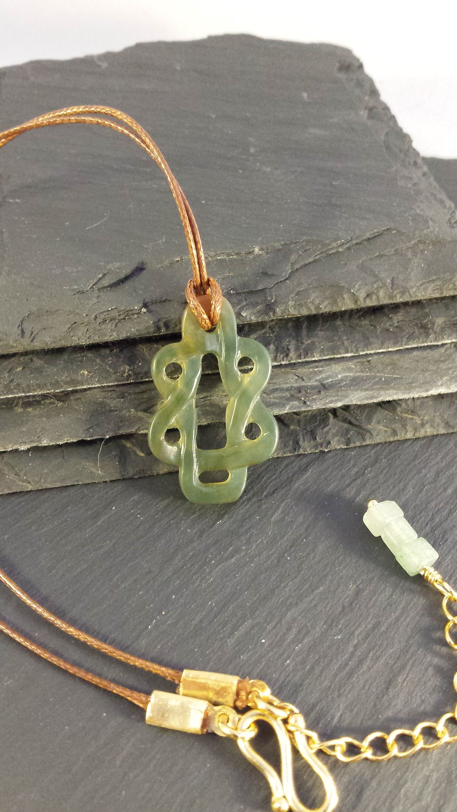 Jade Green Knot Pendant on Cord Necklace