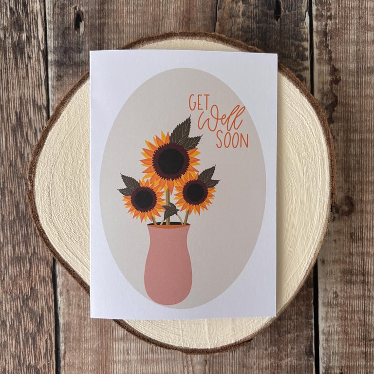 Get Well Soon Card: Hand-Drawn Sunflowers