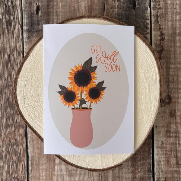 Get Well Soon Card: Hand-Drawn Sunflowers