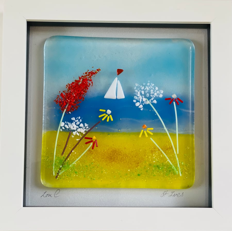  SALE - Beach scene picture in fused glass 