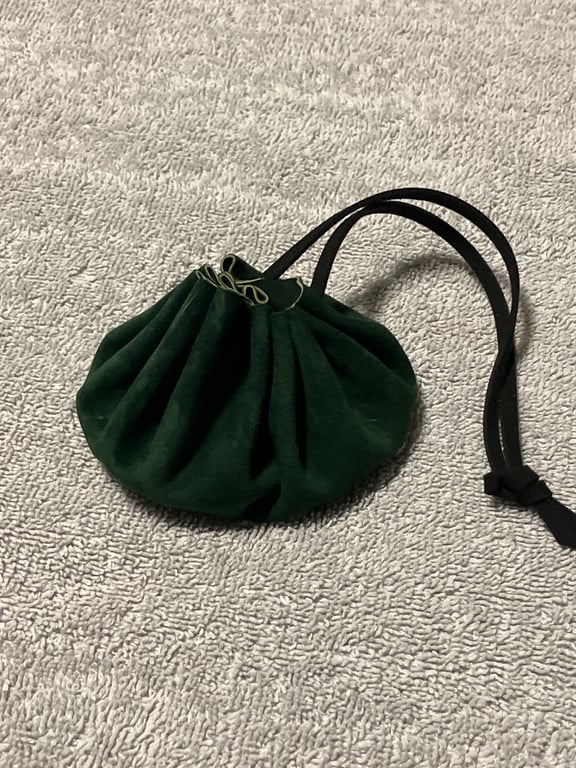 Dark Green suede leather drawstring dice bag - coin pouch - FREE SHIPPING