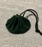 Dark Green suede leather drawstring dice bag - coin pouch - FREE SHIPPING