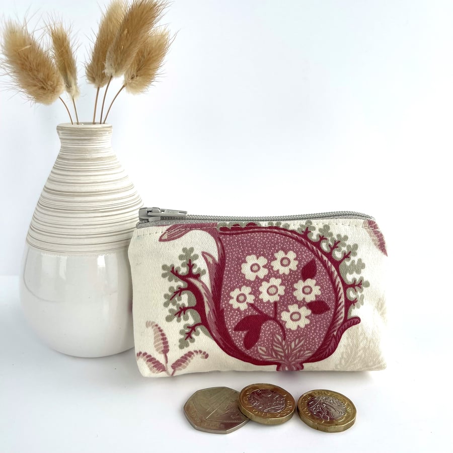Coin Purse, Small Purse with Magenta and Pink Paisley Pattern Shape