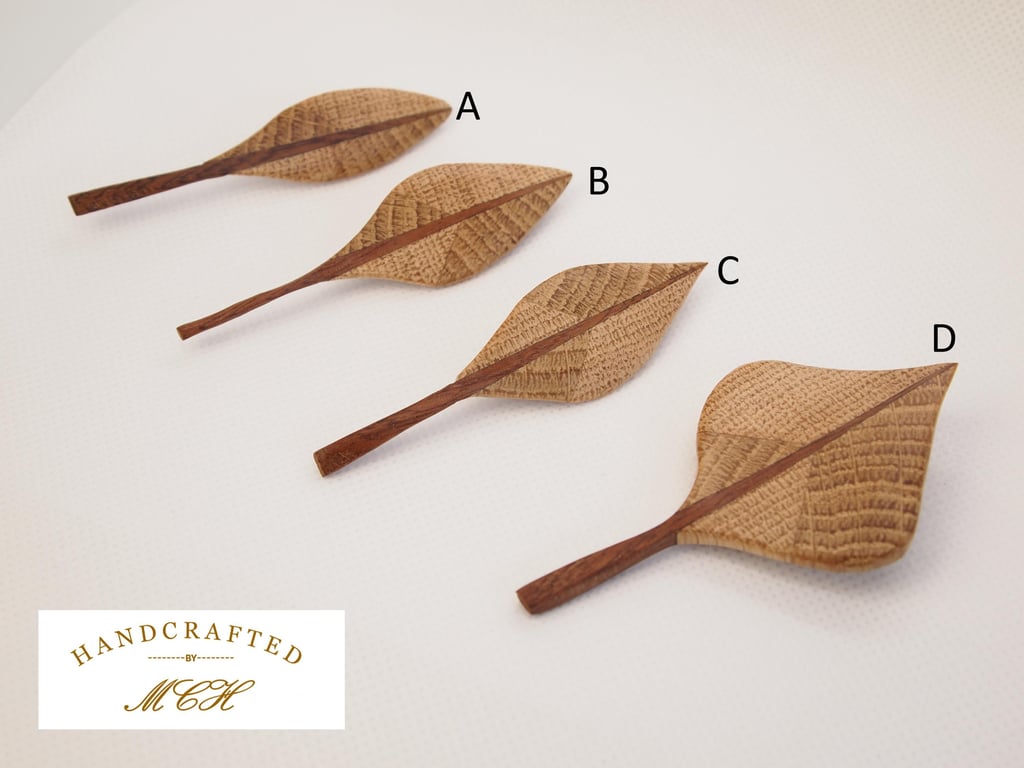 Handmade Leaf Brooch - Reclaimed Oak and Sapele Wood Jewellery