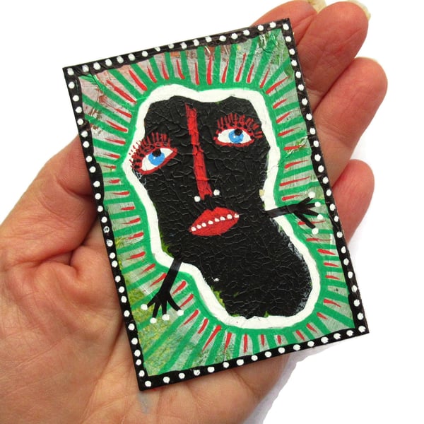 Raw Art Monster ACEO Surreal Miniature Artwork Quirky Figurative Weird