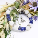 Lapis Lazuli And Agate Memory Wire Beaded Bracelet