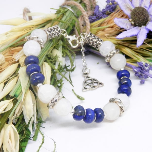 Lapis Lazuli And Agate Memory Wire Beaded Bracelet