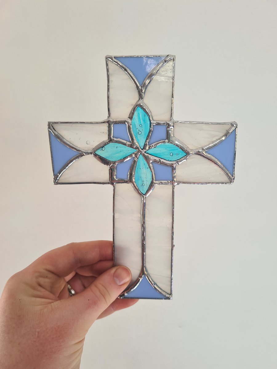 Stained Glass Cross in Blue
