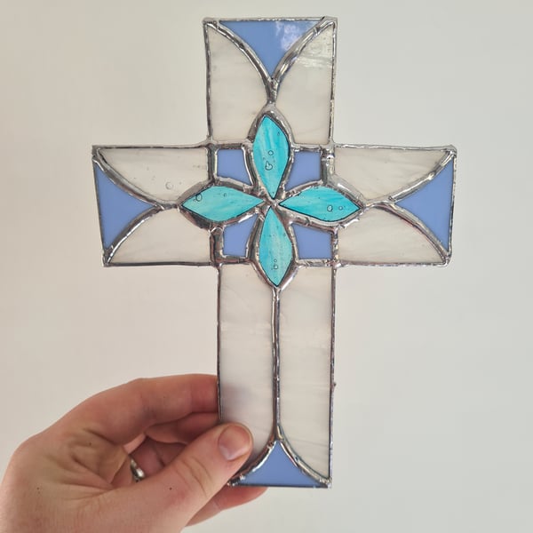 Stained Glass Cross in Blue