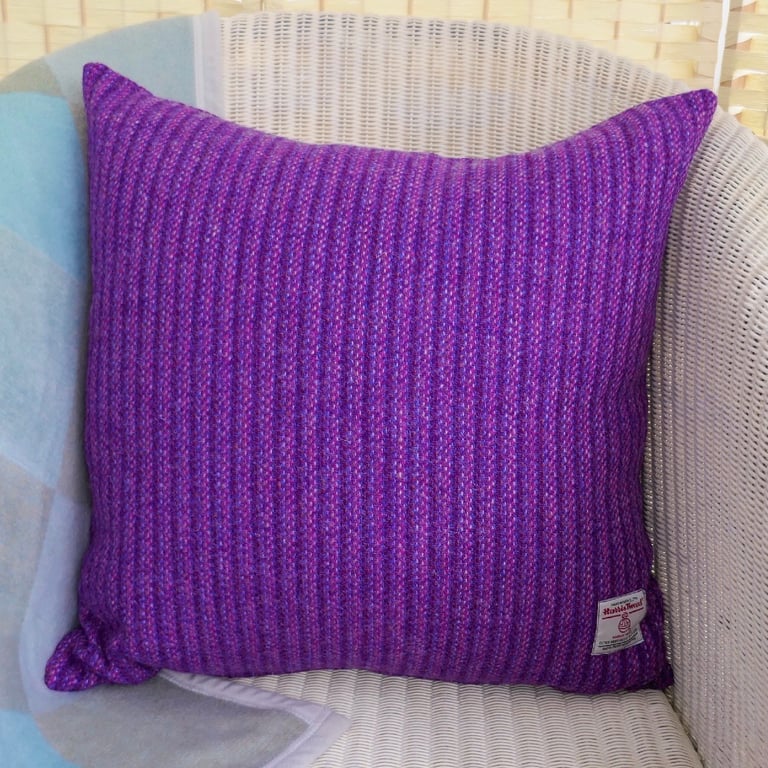 Harris Tweed Scatter Cushion with Pad, Purple Stripe 48cm