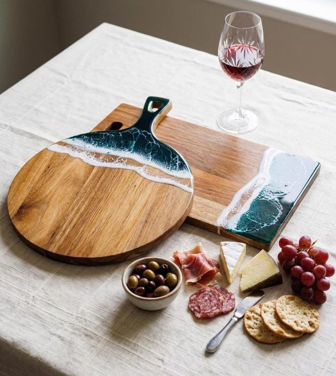 Housewarming Gift - Handmade Wood & Resin Charcuterie Boards Summer BBQ Styles