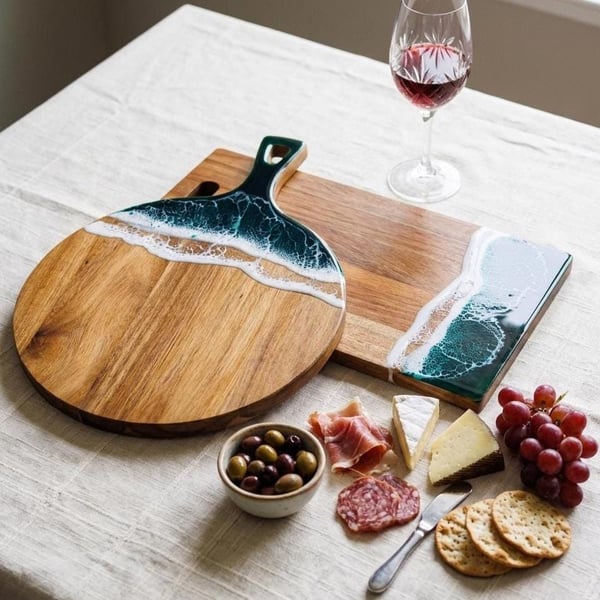 Housewarming Gift - Handmade Wood & Resin Charcuterie Boards Summer BBQ Styles