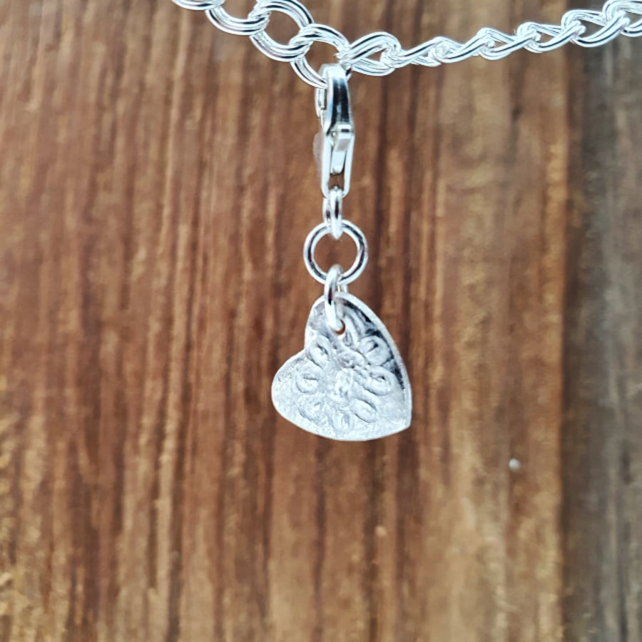 Fine Silver Heart Charm or Stitch Marker