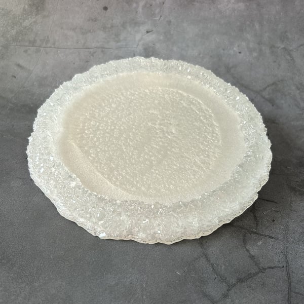 Drusy Edge Resin Tray, Pearl Mist Trinket Dish Geode Style Home Décor
