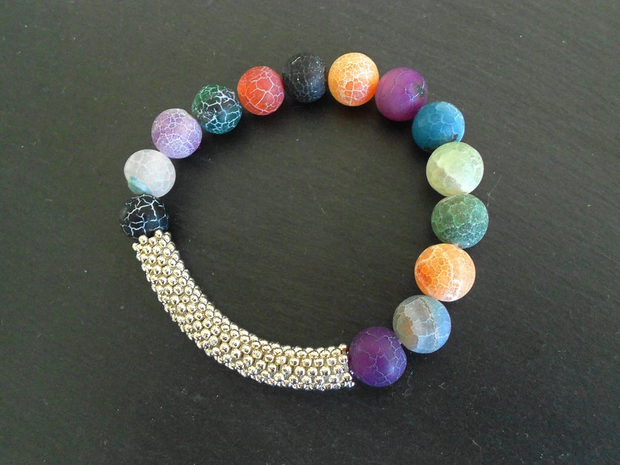 Frosted Cracked Agate and snowflake bead bracelet