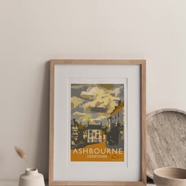 Ashbourne, Derbyshire Giclee Travel Print (with love heart in the building)