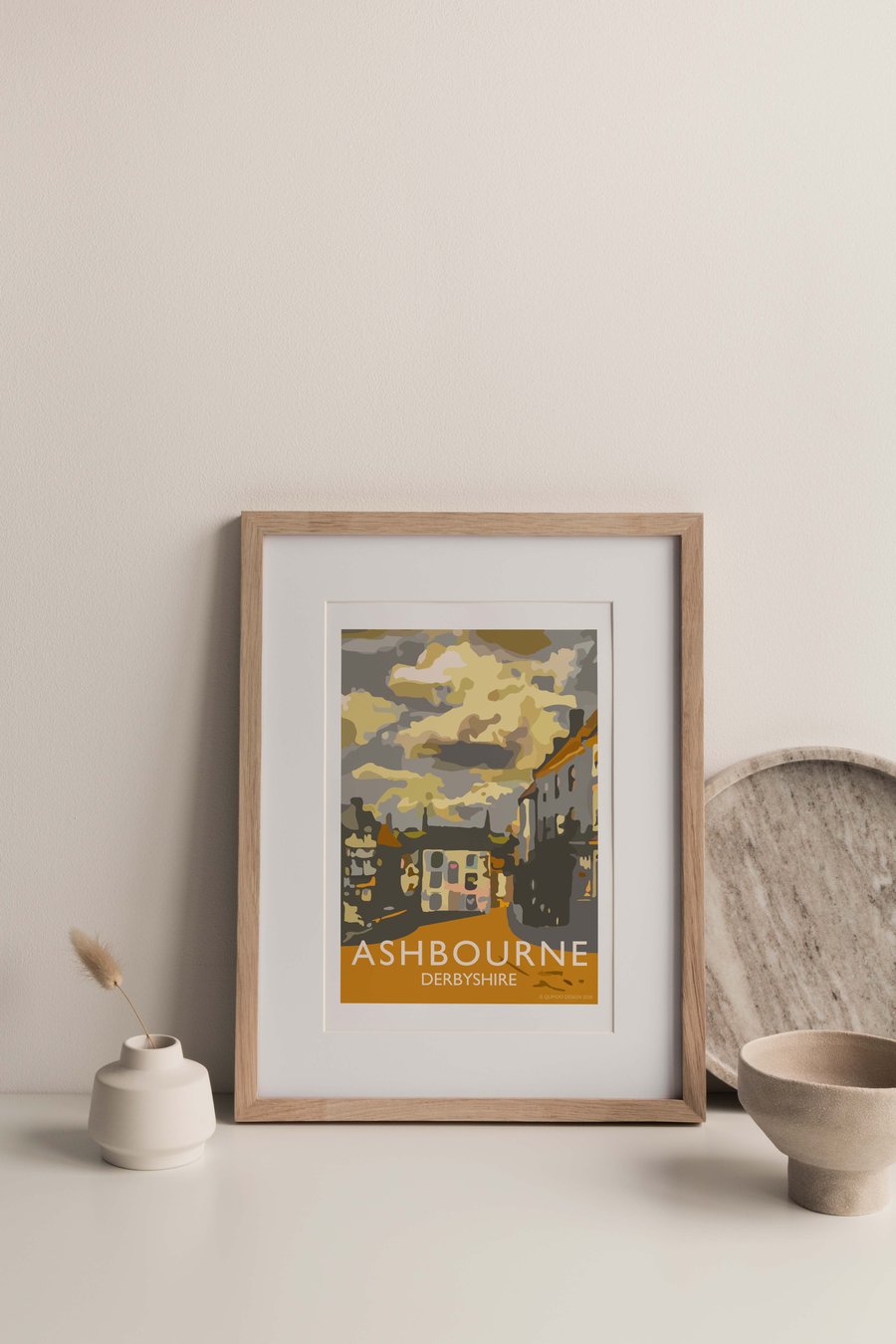 Ashbourne, Derbyshire Giclee Travel Print (with love heart in the building)