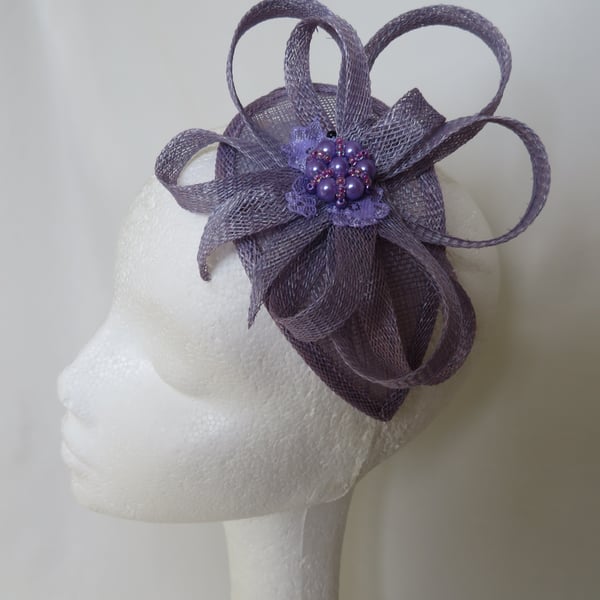 Antique Lilac Mini Loop Sinamay Fascinator Wedding Hat 