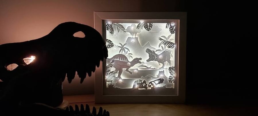 Dinosaur Battle Shadow Lightbox - Dinosaur lamp - Shadowbox - Light Box
