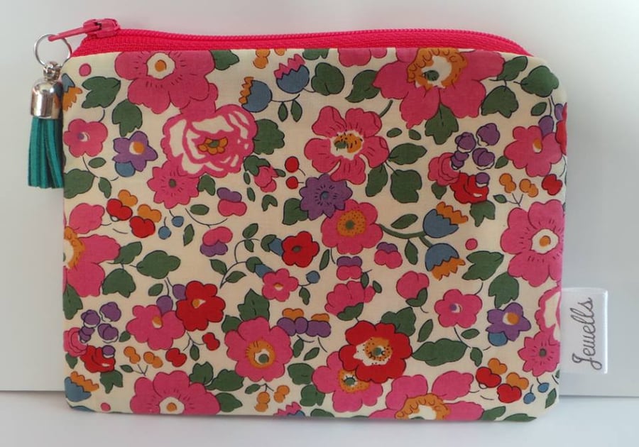 Zip purse with tassel zip made with choice of 5 beautiful Liberty fabrics