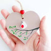 8cm Hand Painted Blue Heart, Hanging Decoration, Sea Glass, Driftwood