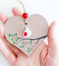 Sea Glass Robin Heart, Handmade Robin Hanging Decoration, Meaningful Beach Gift - Image 1