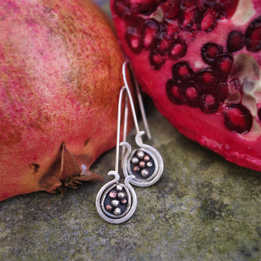 Silver and Copper Pomegranate Dangle Earrings