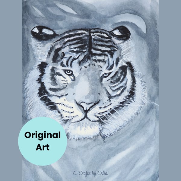 Original Art Monochrome Tiger Watercolour Paintings, 18 x 13 cm