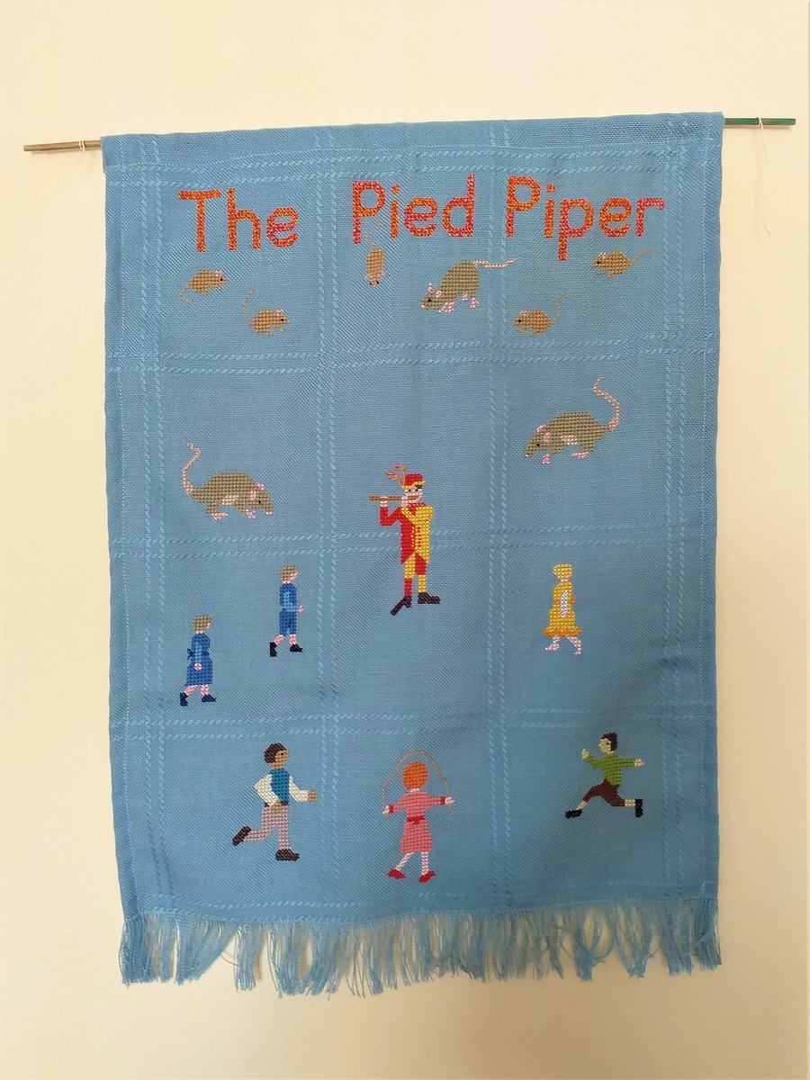  Pied Piper, Wall Hanging, Pram Cover, hand embroidered