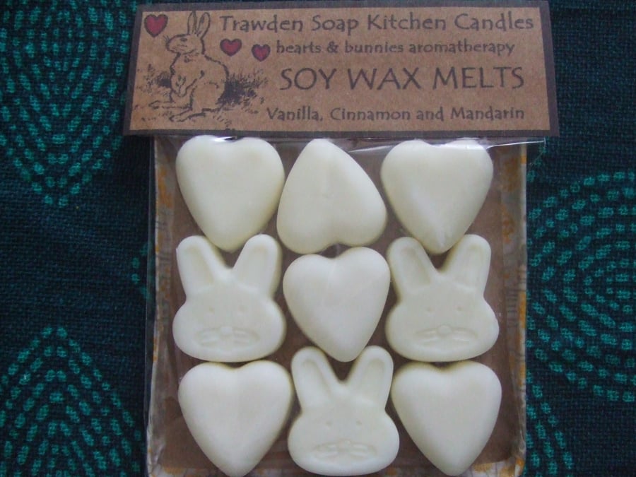 Aromatherapy Soy Wax Melts, pack of 9, hearts and bunnies