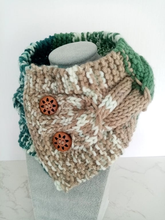 Merino Fair Isle Style Cable Knit Neck Warmer, Handmade Neck Warmer