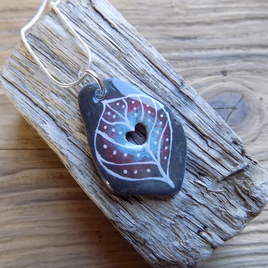 Slate drilled heart pendant  sealed in resin 