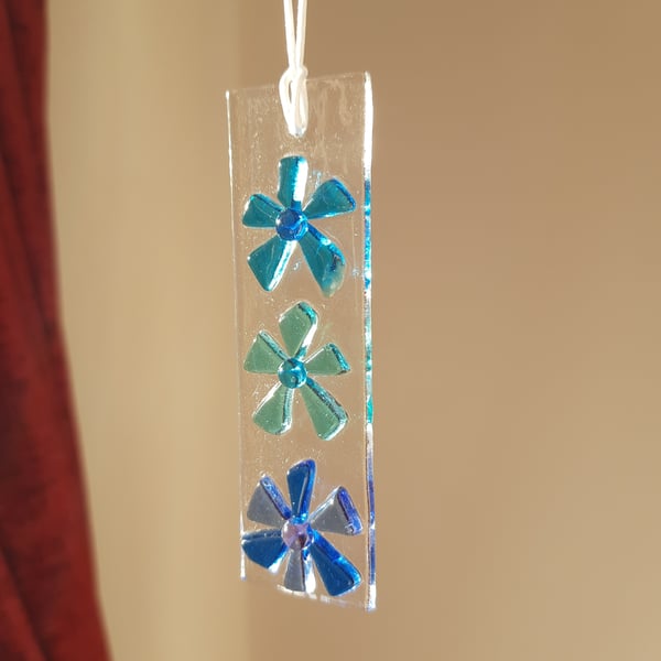 Fused Glass Blue Flowers Suncatcher