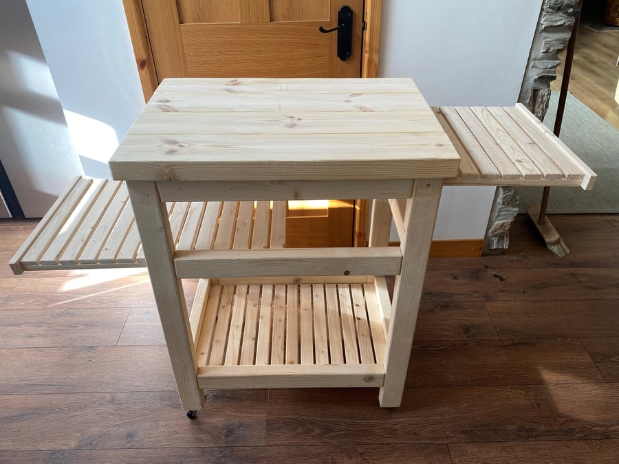 Dual Sliding Shelf Kitchen Trolley Table (Farmhouse)