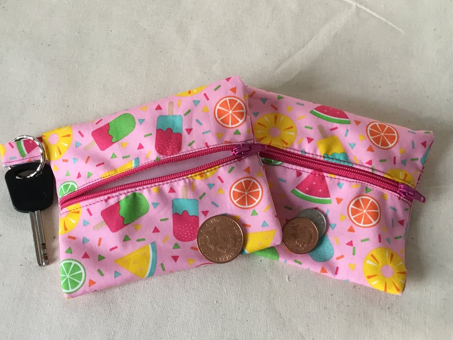 Key coin change zipper purse