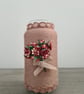 Handmade Taupe Yarn Wrapped Vase - Crochet Trim and Rustic Flower Detail