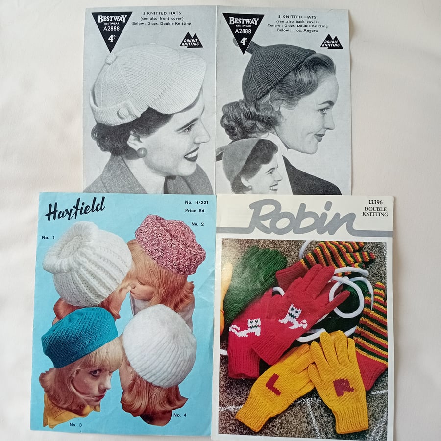 Knitting patterns for hats and gloves. Patterns for adult hats. 3 patterns