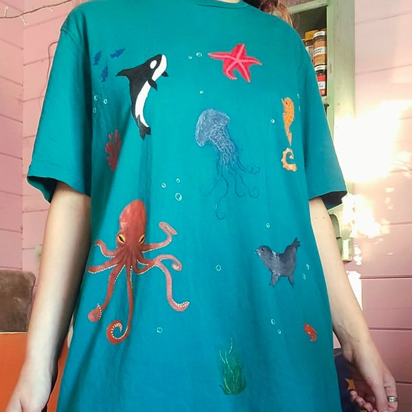 Handpainted ocean themed top