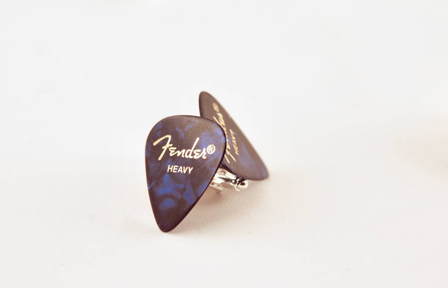 Blue marble effect Fender Plectrum Silver Plated Cufflinks 