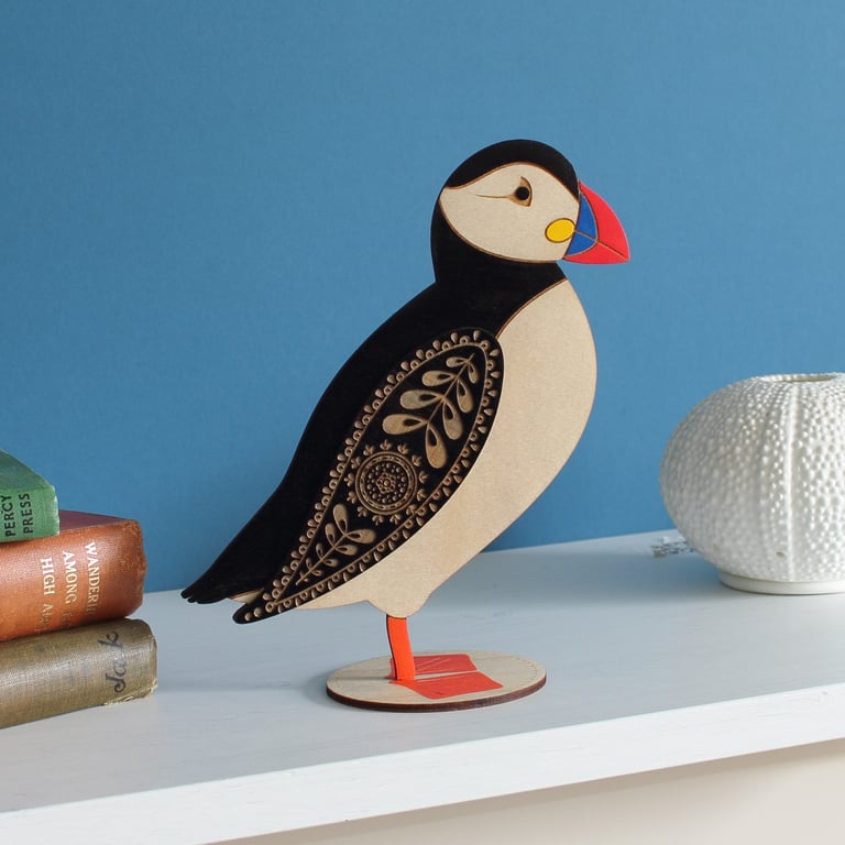  Standing Wooden Atlantic Puffin Decoration Ornament- Hand Painted
