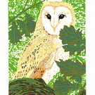 Owl - Barn Owl art - Original Limited Edition Linocut Print