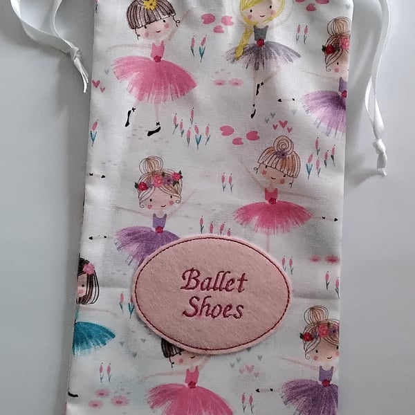 Ballet shoe storage bag in pretty cotton print fabric