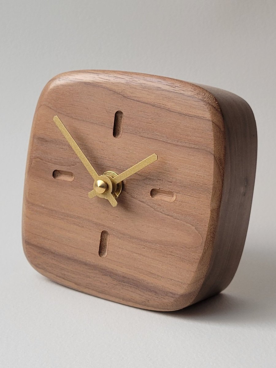 Desk Clock - American Black Walnut Dash Indicators Gold Hands