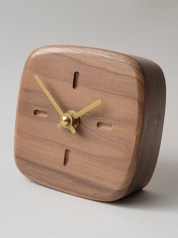 Desk Clock - American Black Walnut Dash Indicators Gold Hands