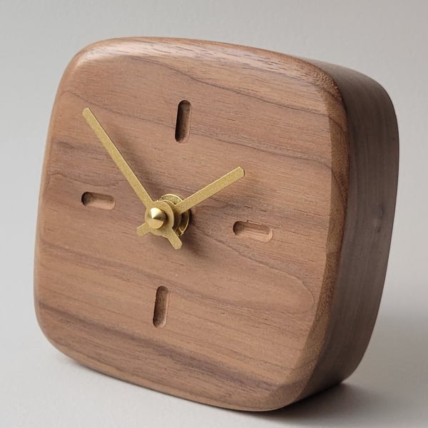 Desk Clock - American Black Walnut Dash Indicators Gold Hands