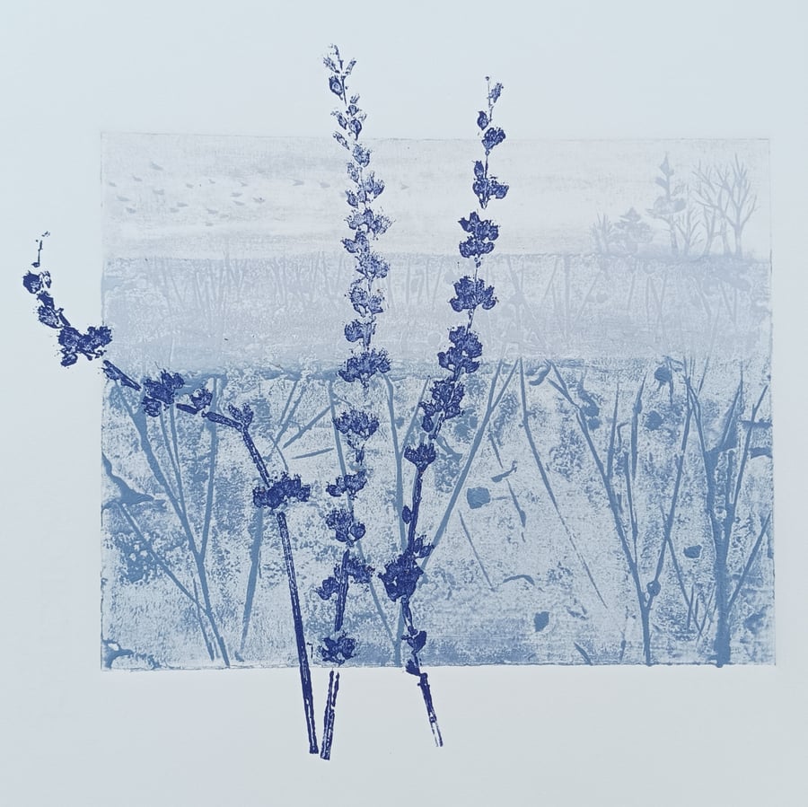 Collagraph Print with Monoprint - Winter Meadow - An Original, Limited Edition 