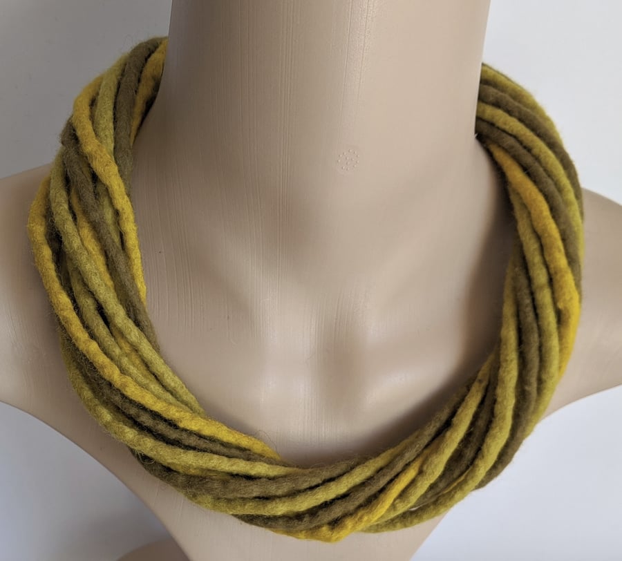 The Twist: felted cord necklace in shades of yellow